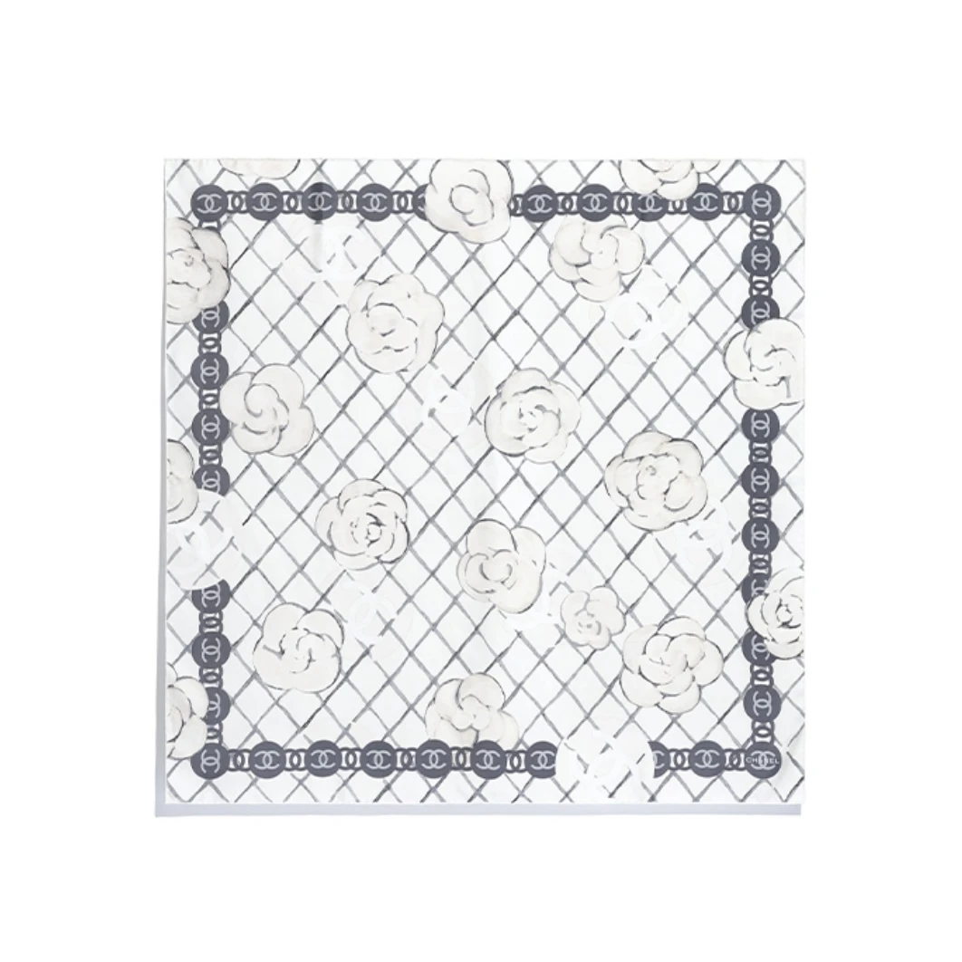 全新未使用 Chanel/香奈儿 小花念念 山茶花90*90 丝巾白色桑蚕丝