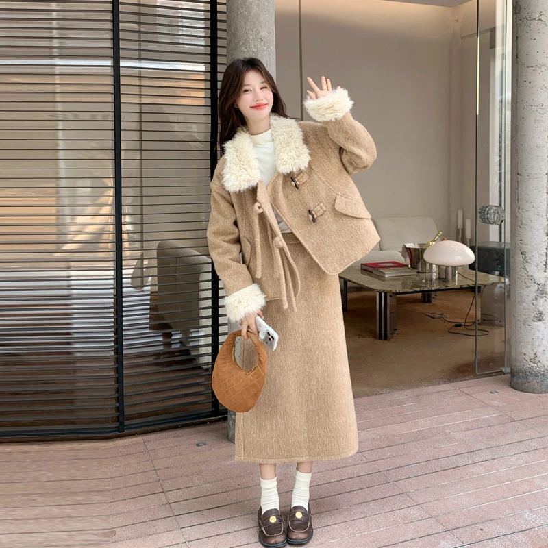 法式复古千金风白鸭绒内胆套装2025冬季新款高级感优雅气质两件套