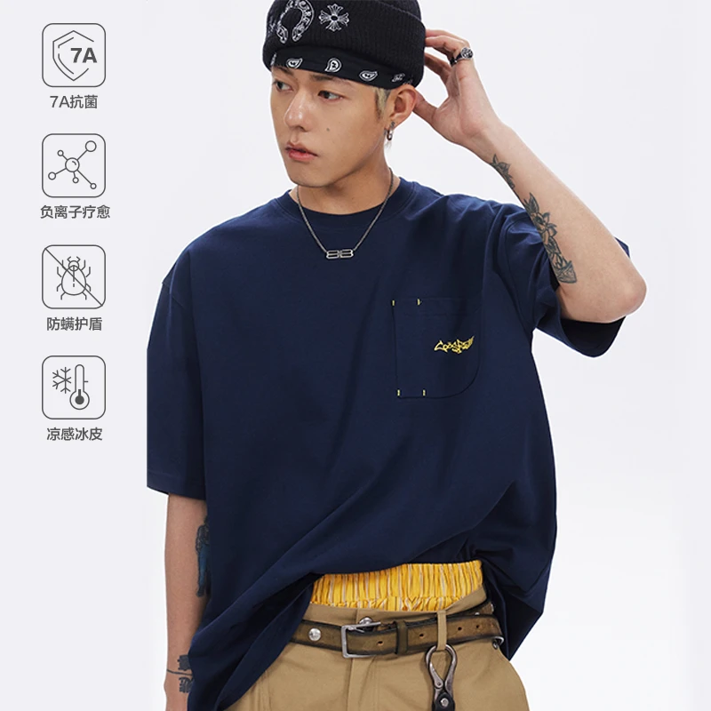 [青]CoosRetro美式复古刺绣logo短袖夏男抗菌凉感纯棉T恤CS52J58
