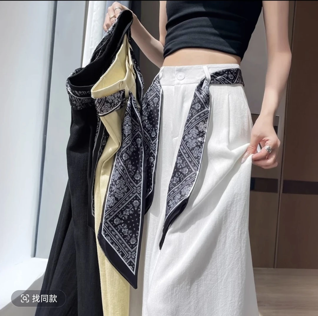 【运费险+丝巾】系带棉麻冰丝裤子女夏季薄款2025新款9977