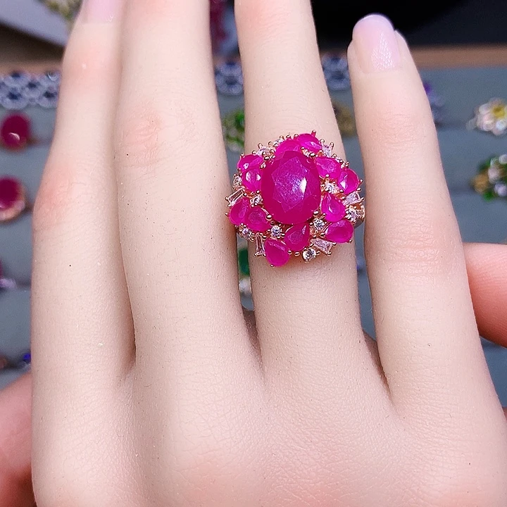 戒指银S925镶嵌红宝石