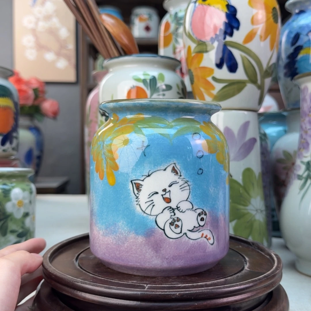 景德镇陶瓷手绘花瓶无孔