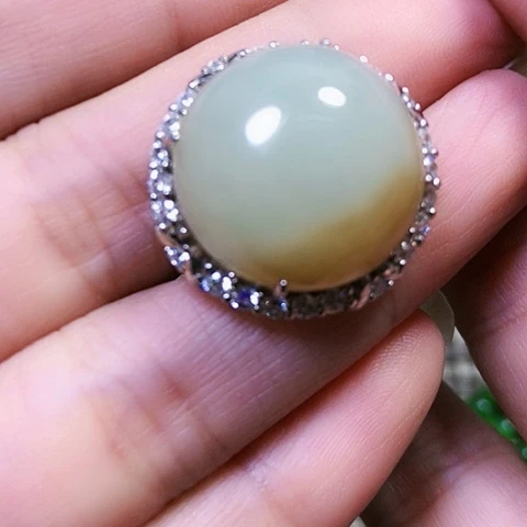 和田玉银S925镶嵌戒指