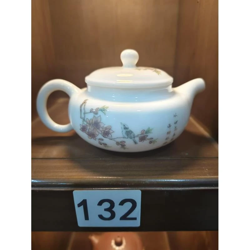 羊脂玉瓷喜上眉梢家用仿古壶-4151