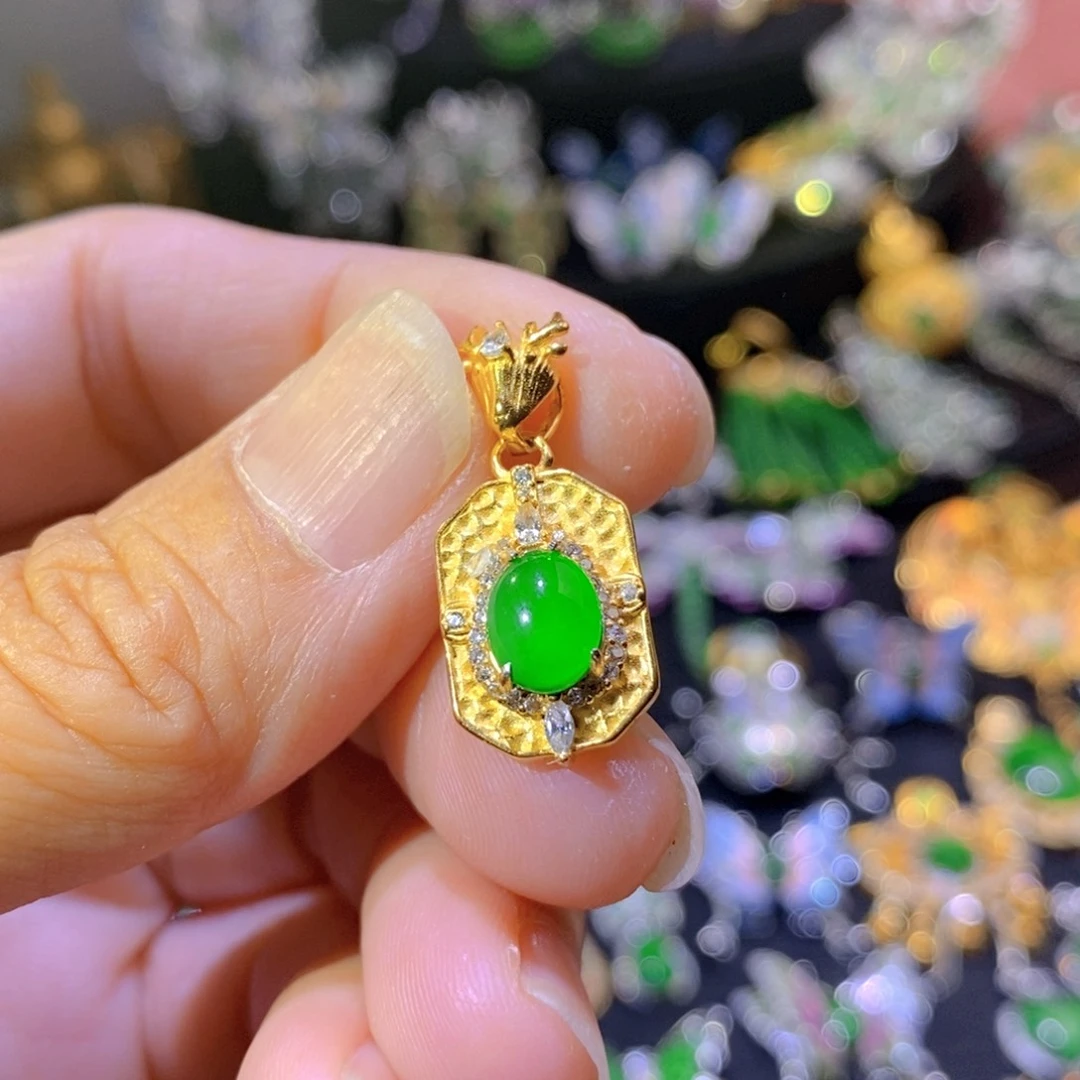 翡翠银S925镶嵌颈饰天然翡翠