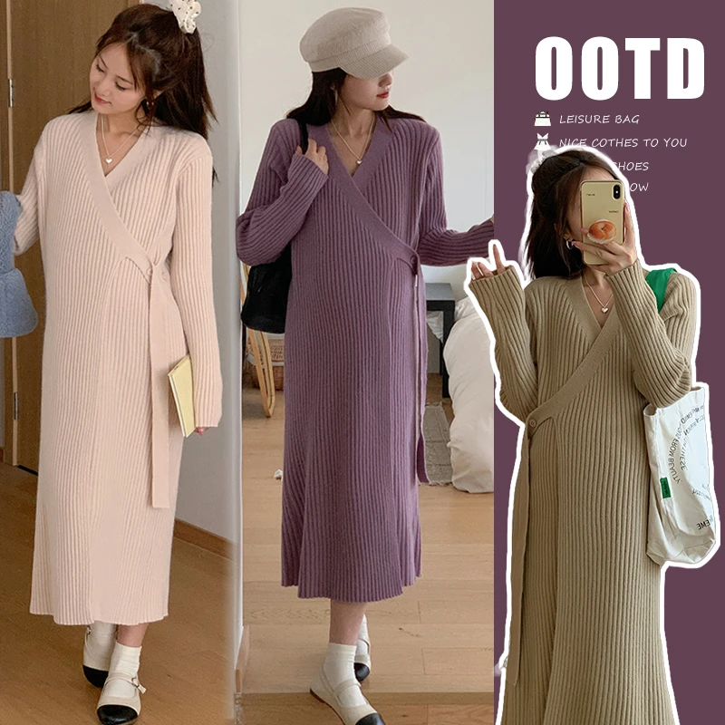 【枫丽】孕妇春秋冬装外穿时尚连衣裙新款针织打底毛衣配大衣