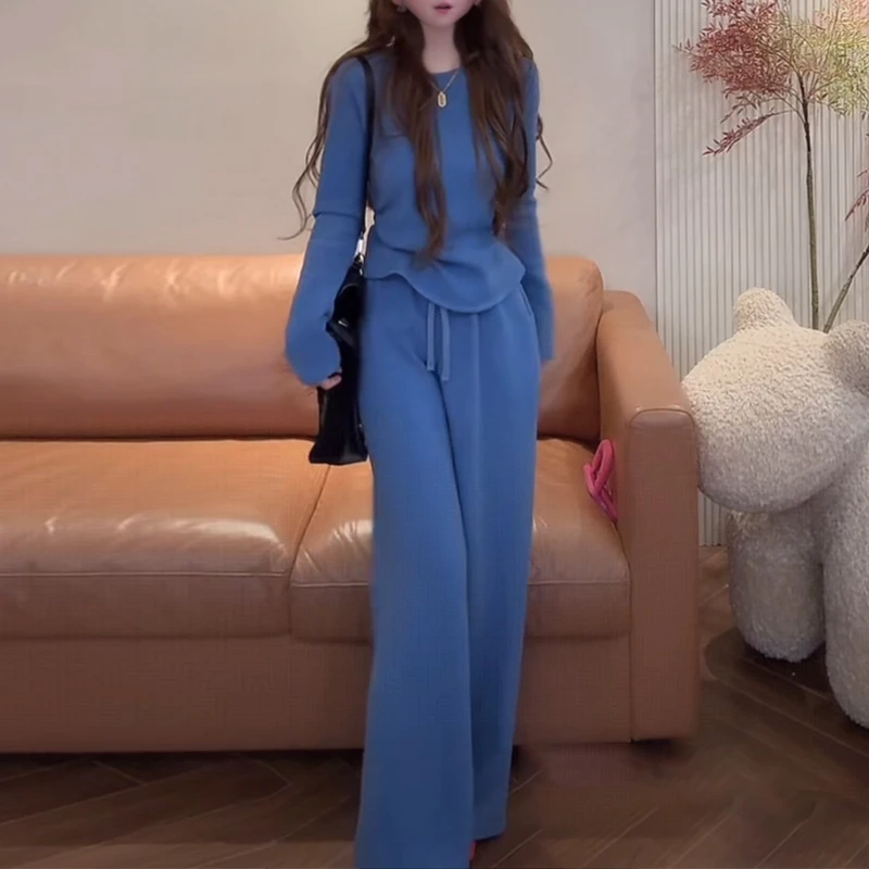 2025秋冬休闲慵懒风温柔可爱德绒上衣搭配宽松德绒卫裤时尚套装女