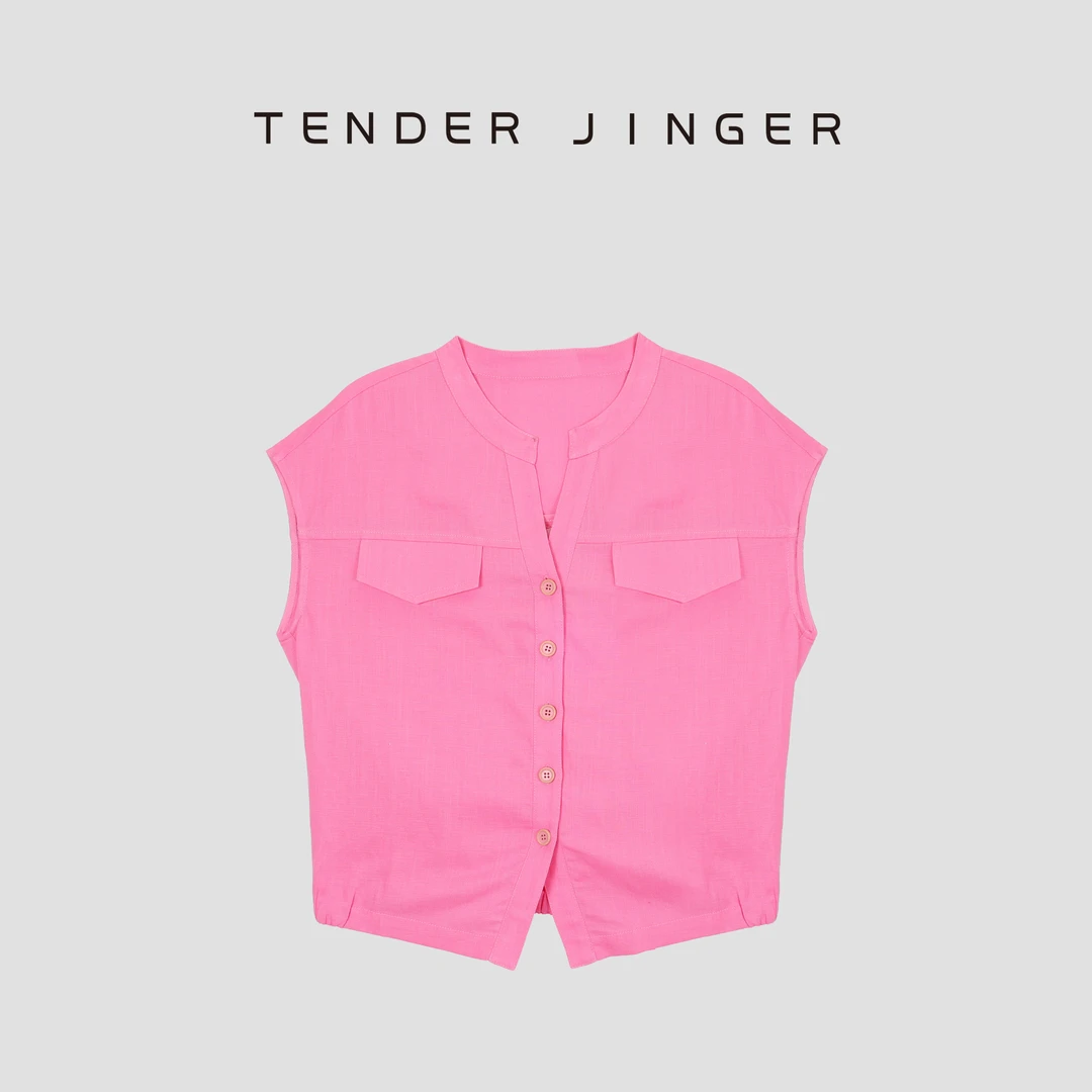 Tender Jinger【黑标】莱赛尔亚麻V领小衫T52LAN30350
