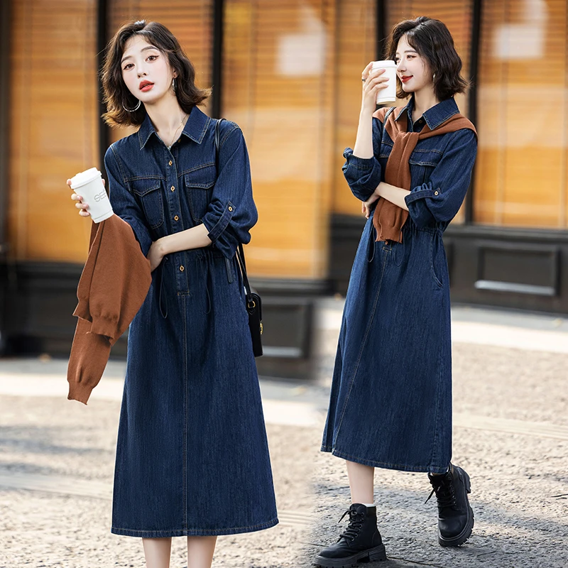 港风复古牛仔连衣裙2025春季新款小个子休闲气质显瘦披肩长款裙子