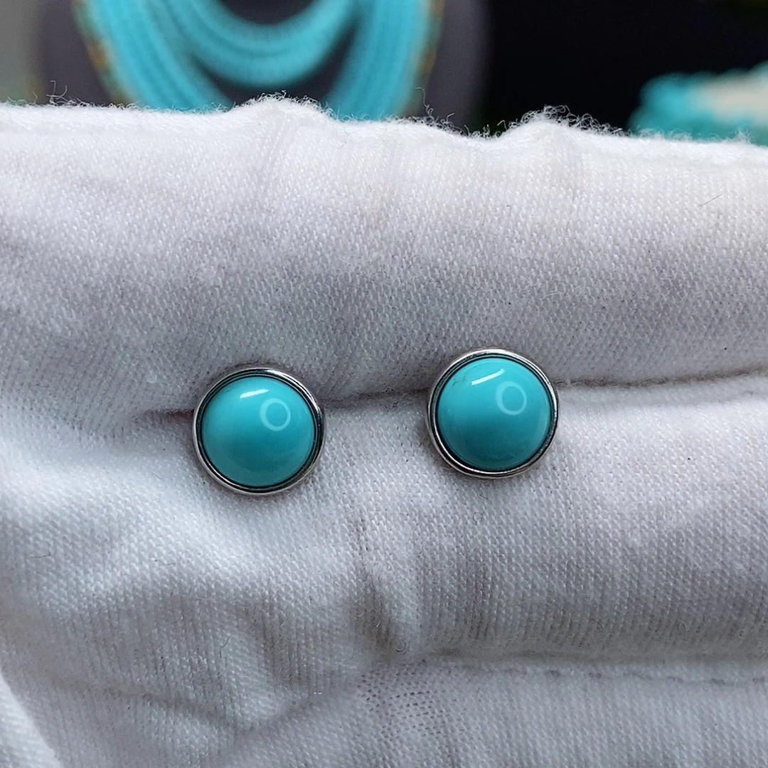 绿松石银S925镶嵌耳钉
