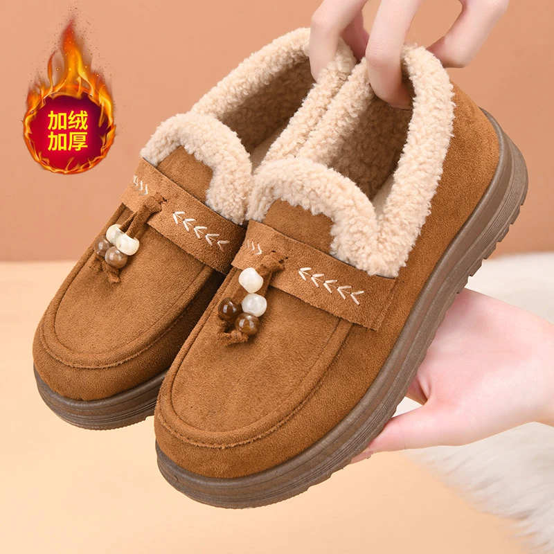 棉鞋女网红秋冬季豆豆鞋女加绒保暖休闲鞋平底懒人鞋一脚蹬女鞋