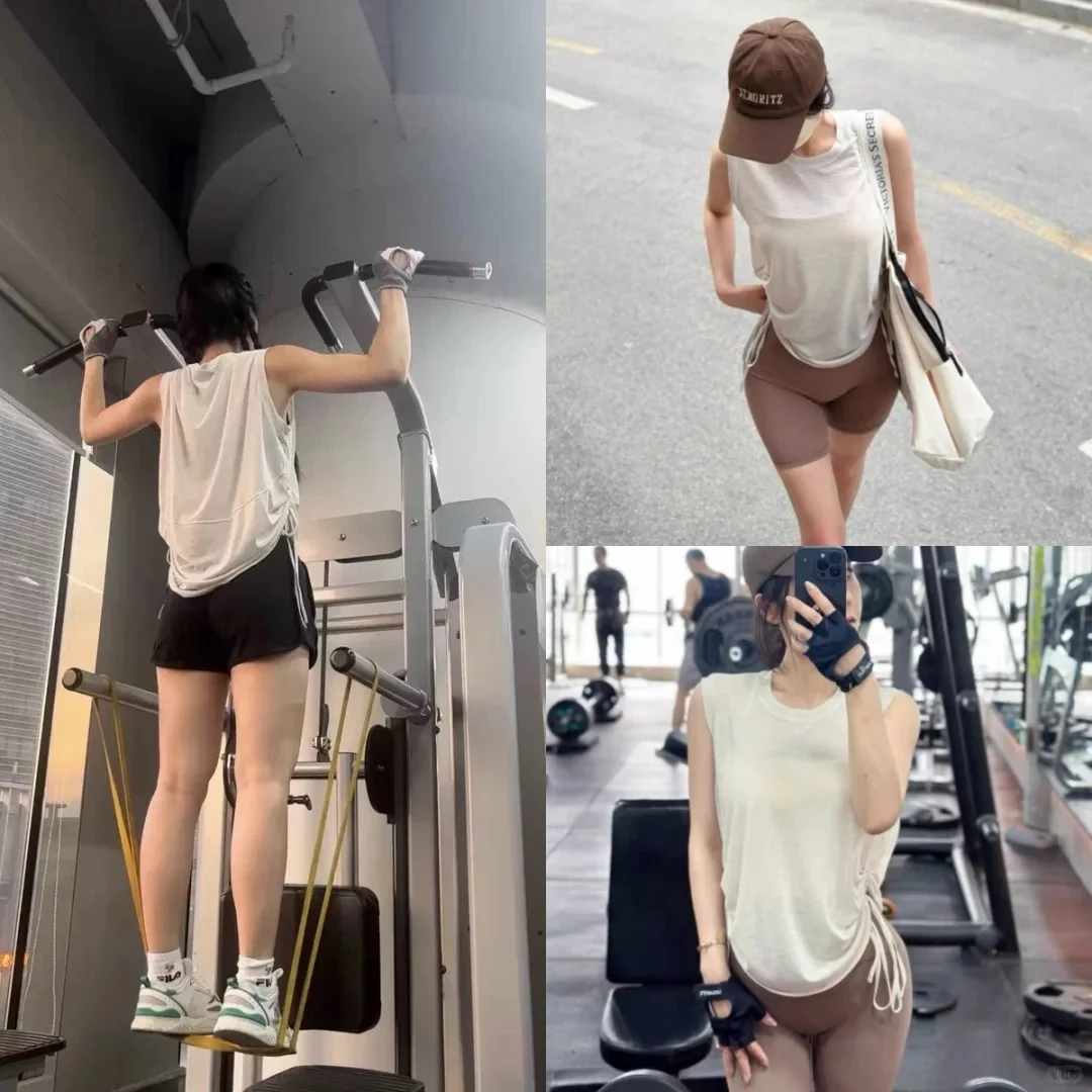 褶皱抽绳跑步无袖运动背心速干夏季薄款宽松遮肉罩衫瑜伽健身上衣