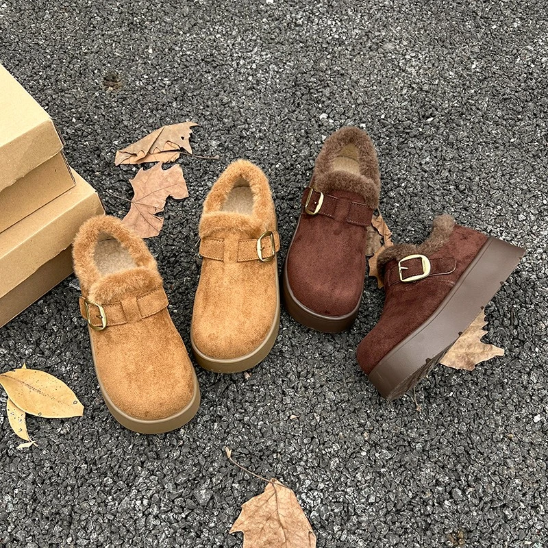 【5cm】厚底加绒勃肯鞋秋冬棉鞋外穿保暖软底百搭休闲风乐福鞋增高