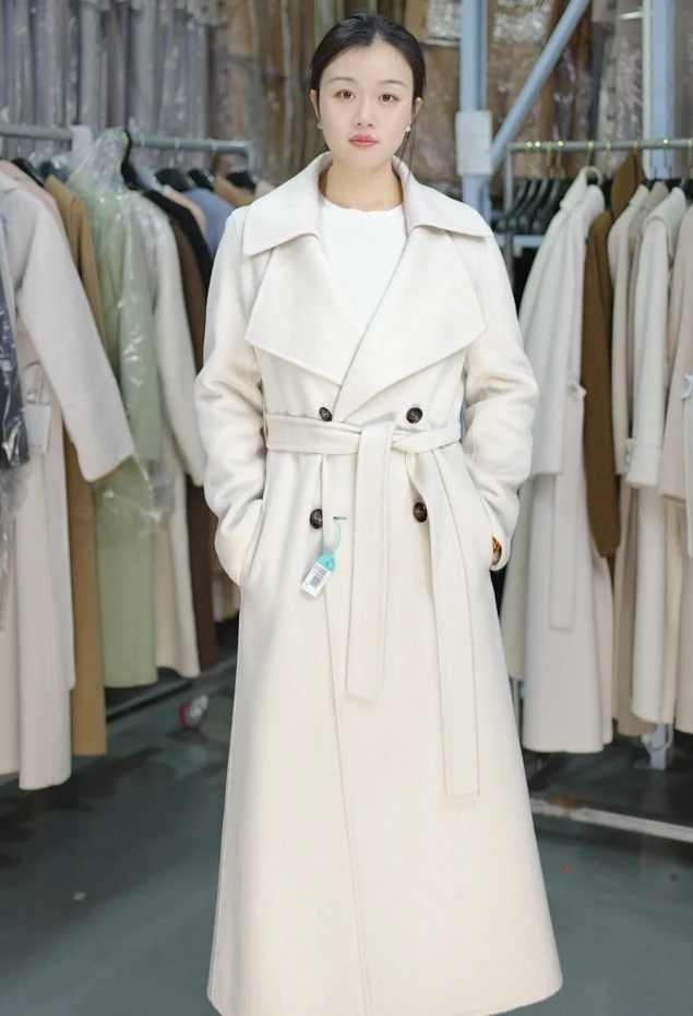 飞机领新款气质高端时尚长款手工双面呢大衣73034