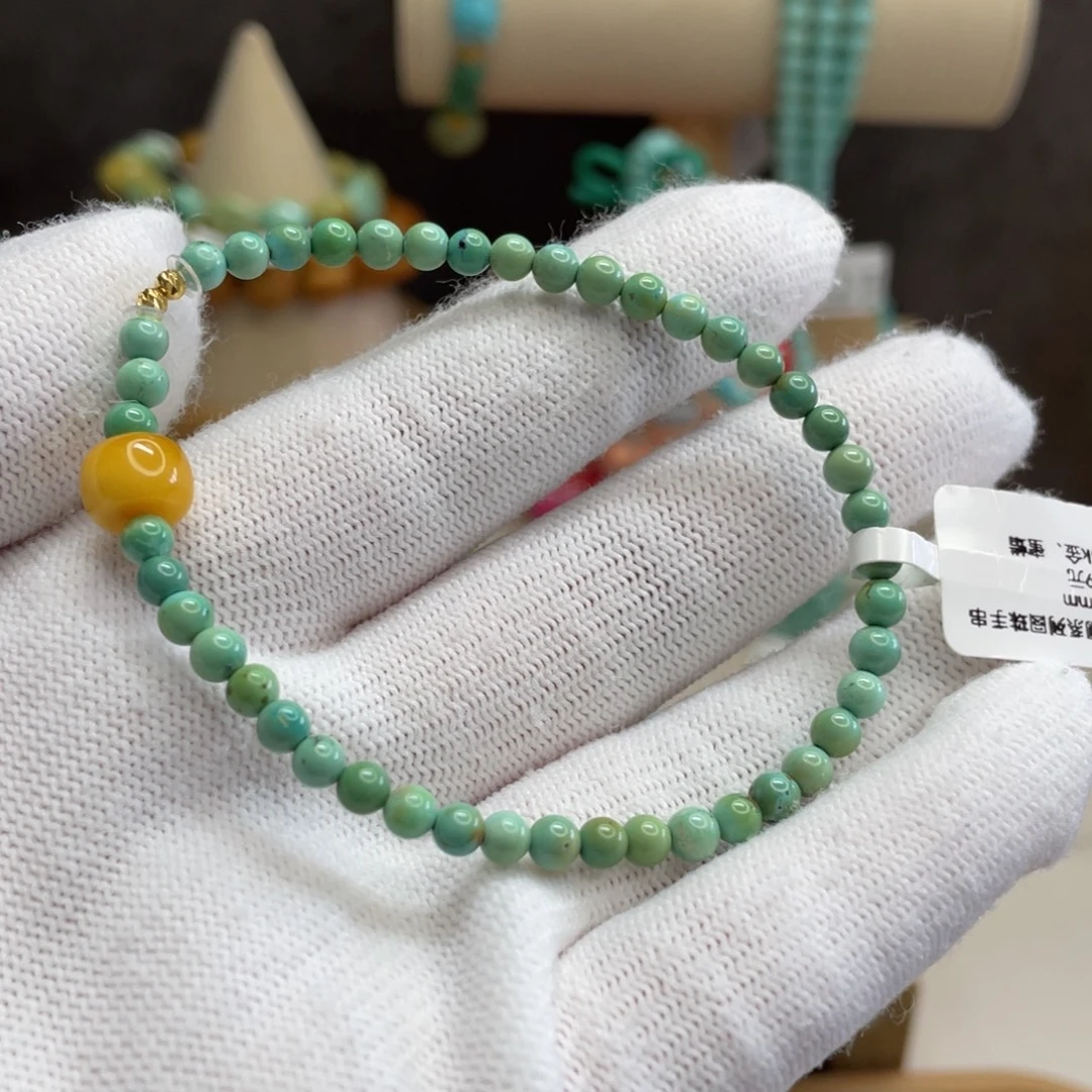 未镶嵌绿松石高瓷绿米珠手链卡4.3