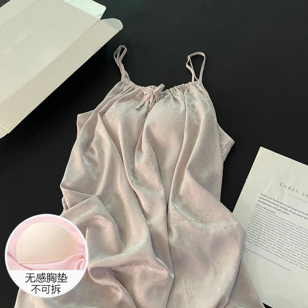 冰丝睡衣女夏季吊带睡裙大码凉感带胸垫2025新款紫色裙夏天家居服