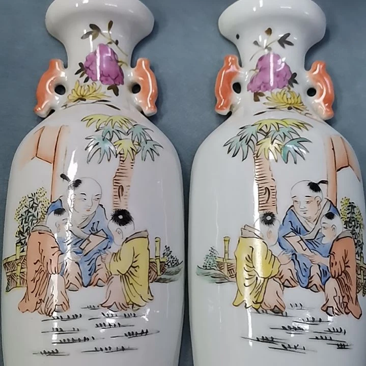 摆件用****8人物画片瓷瓶一对