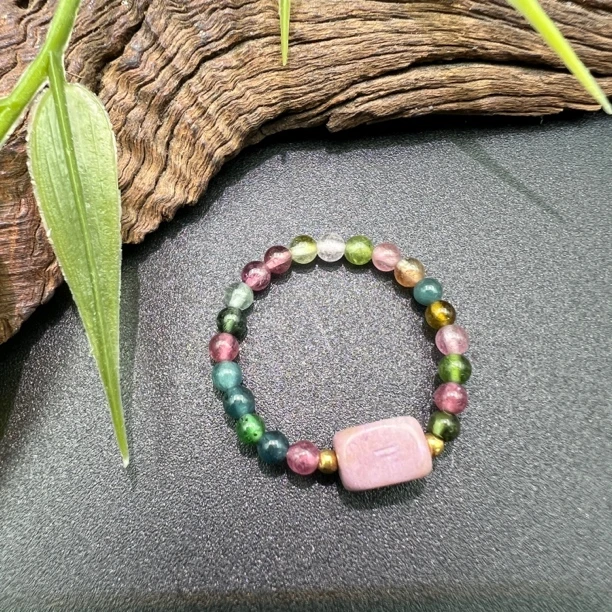 【圣芭黎】天然舒俱来戒指樱花粉18K方块碧玺5多样性发一D2192