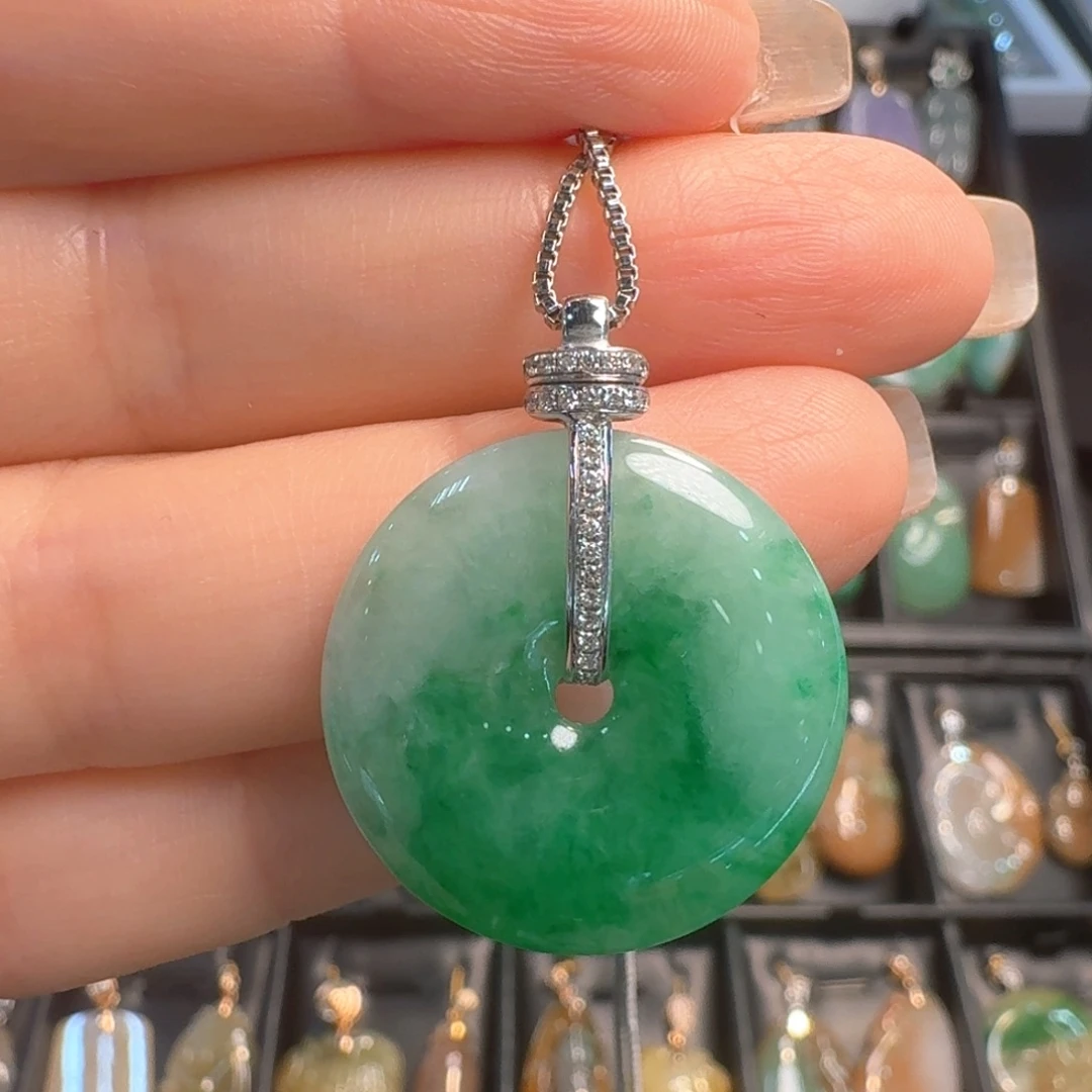 翡翠18K金镶嵌吊坠(不含链)平安扣