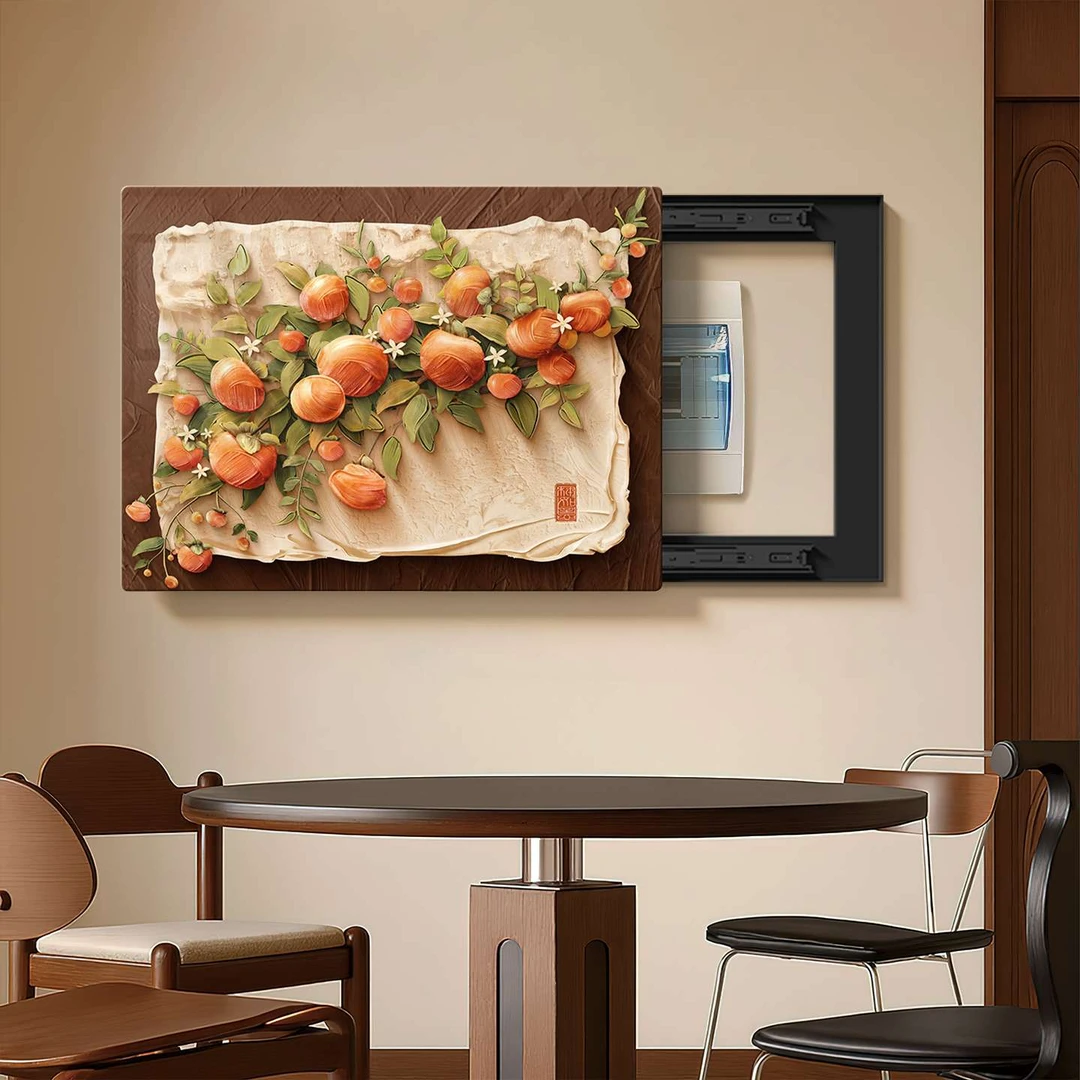 中古风超薄电表箱装饰画电闸盒弱电箱盖板柿柿如意配电箱遮挡挂画