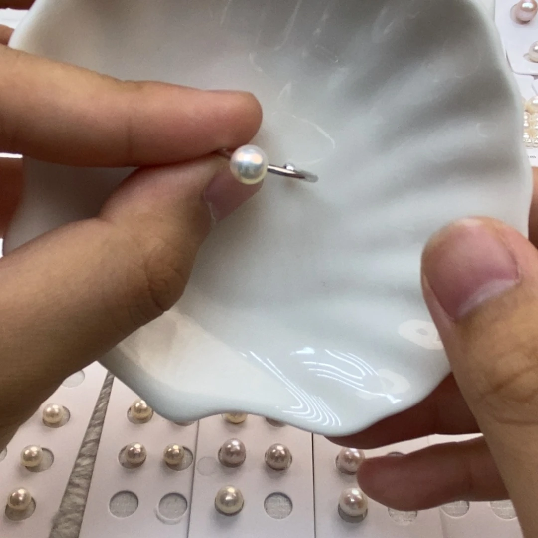 银S925镶嵌戒指淡水珍珠6-7