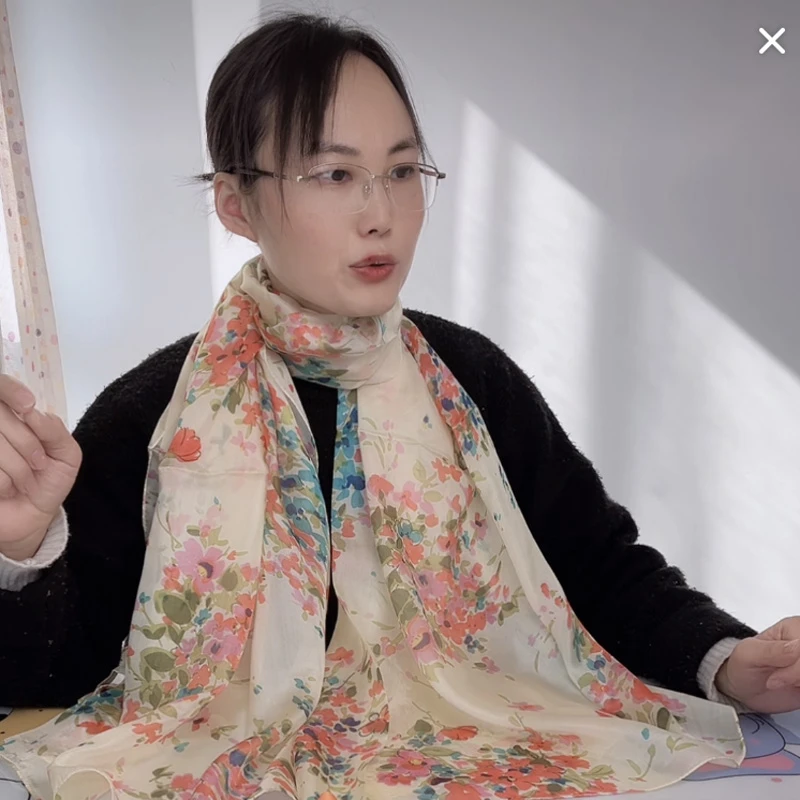 时尚百搭女士真丝丝巾夏季桑蚕丝围巾180*110尺寸