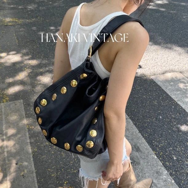 95新 MIU MIU/缪缪 花绮中古/缪缪秀款黑金腋下单肩包