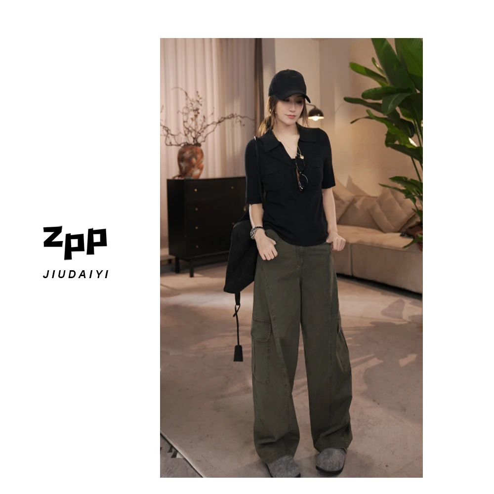 玖黛衣【一抹焦糖】早秋百搭纯色口袋翻领休闲百搭毛衣XSP43113