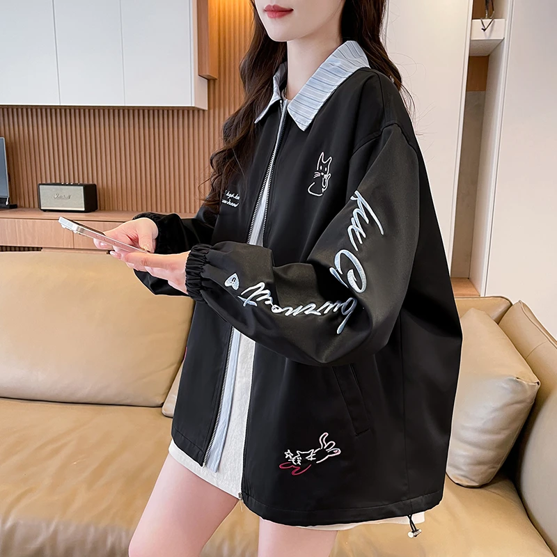 polo领学院风韩版少女2025春秋新款初中高中学生百搭宽松风衣外套