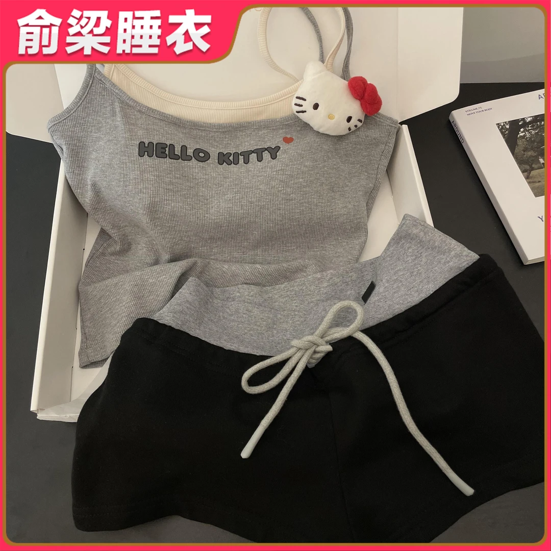 假两件带胸垫吊带睡衣女夏季新款可出门辣妹家居服套装