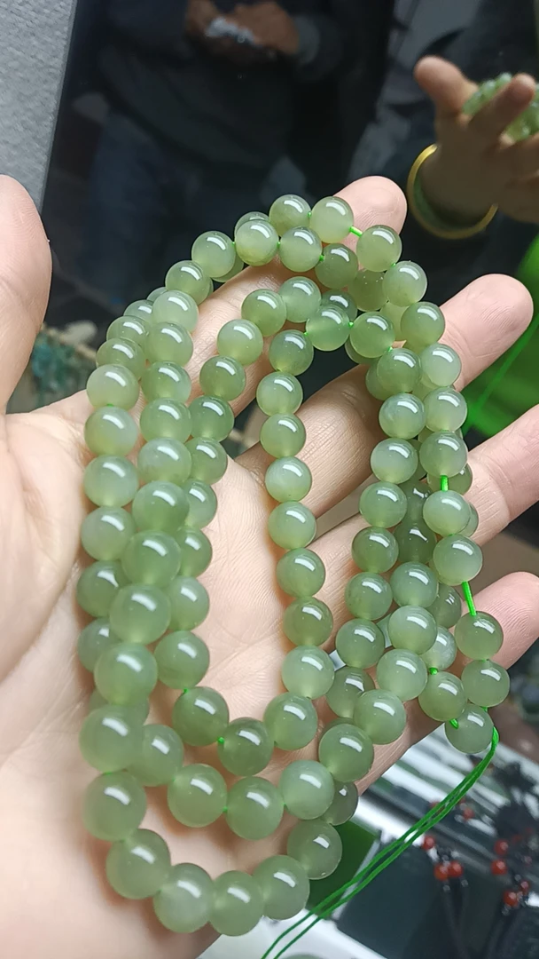 和田玉青海料湖水绿卡8圆珠时尚百搭