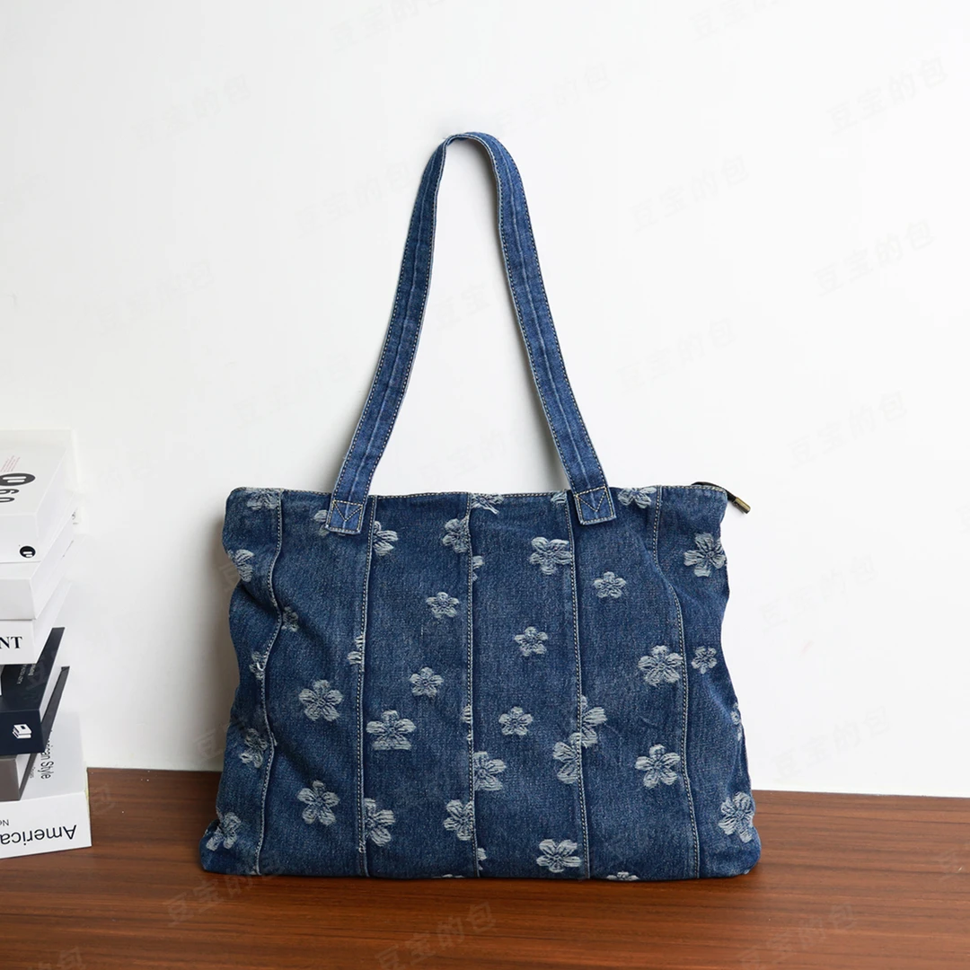 MILIAN/米丽安2025新款水洗牛仔大容量单肩托特包女休闲百搭通勤