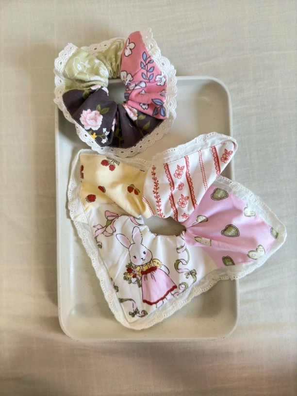 【混拆手作发圈方巾】纯手作发圈方巾 卡通小清新方巾手作款