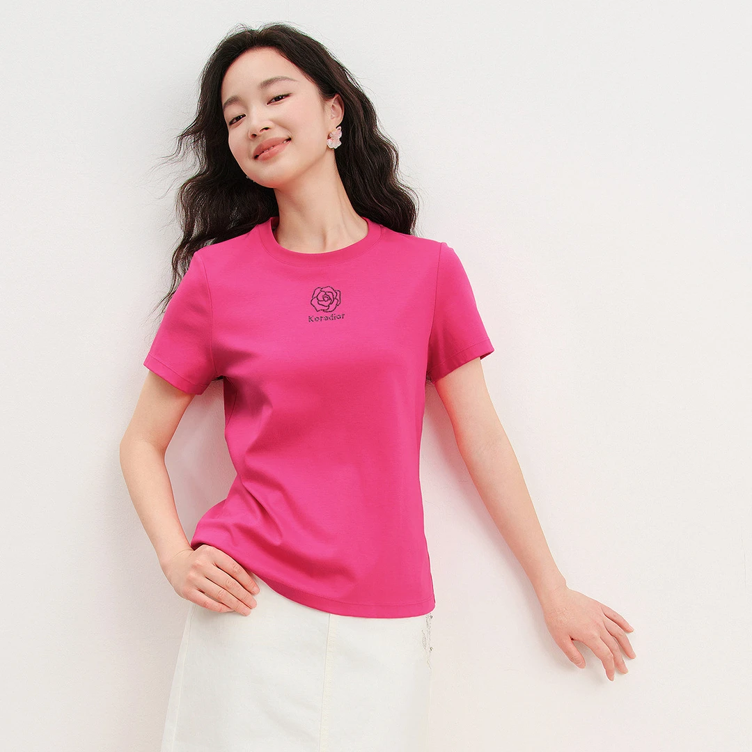 【晨粉专享价】珂莱蒂尔25夏季新款经典简约休闲印花棉T恤