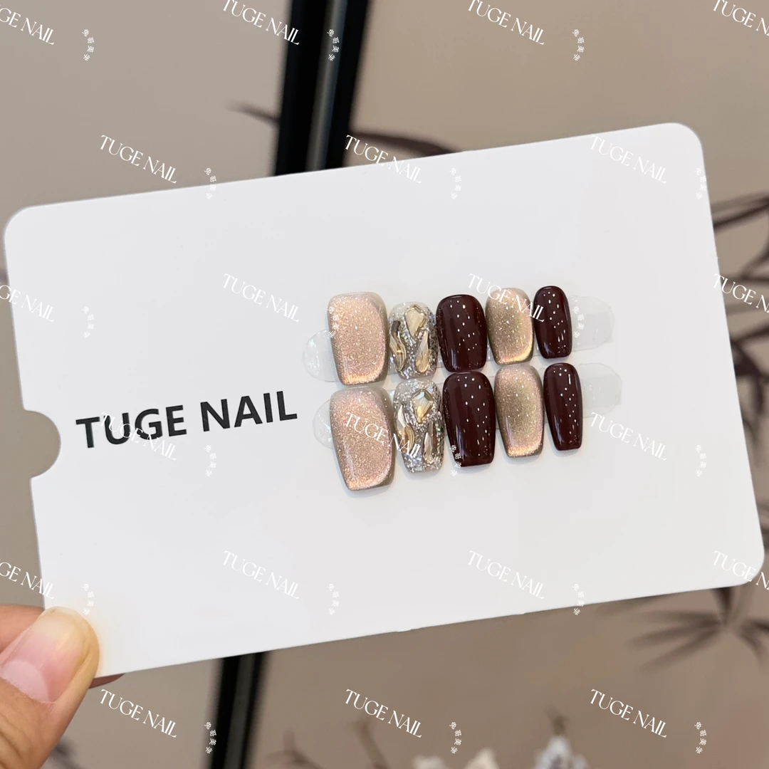 TugeNail“浪漫马黛”新年猫眼带钻国风极简复古设计师穿戴甲TGJJ