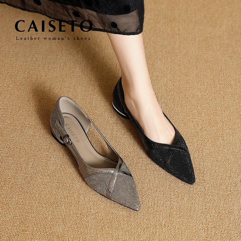 【枪色】牛皮/2cm璀璨星河一脚蹬法式水钻气质尖头软底单鞋25D391