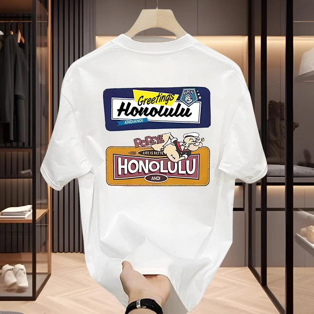 啄木鸟重磅纯棉男士亲肤短袖T恤夏季新款休闲时尚印花圆领T恤打底