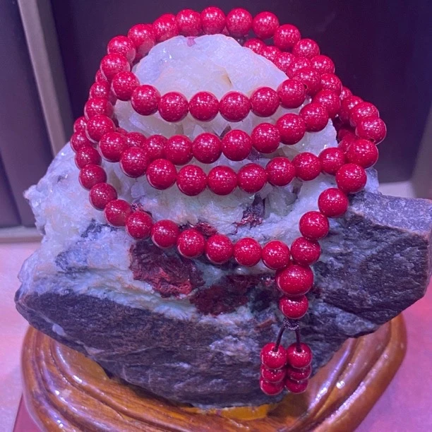 瑞思祥 含辰砂工艺品【直播专享】上等朱砂手串红晶砂108颗6mm吊坠