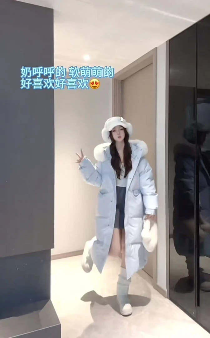 2025新款冬季90白鹅绒毛领连帽长款羽绒服加厚外套