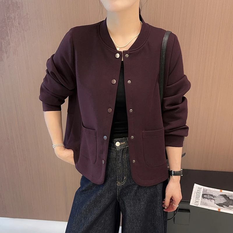 春秋纯色简约百搭开衫棒球服外套女5259-79729