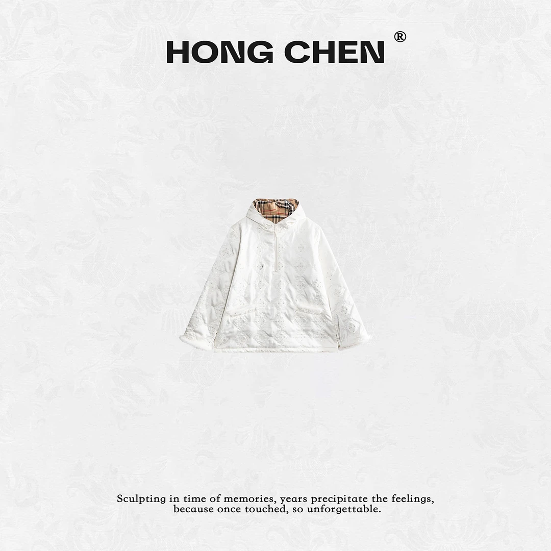 【虹辰】高端时尚重工刺绣提花菱格连帽貂毛优雅高级感棉服-HC2260