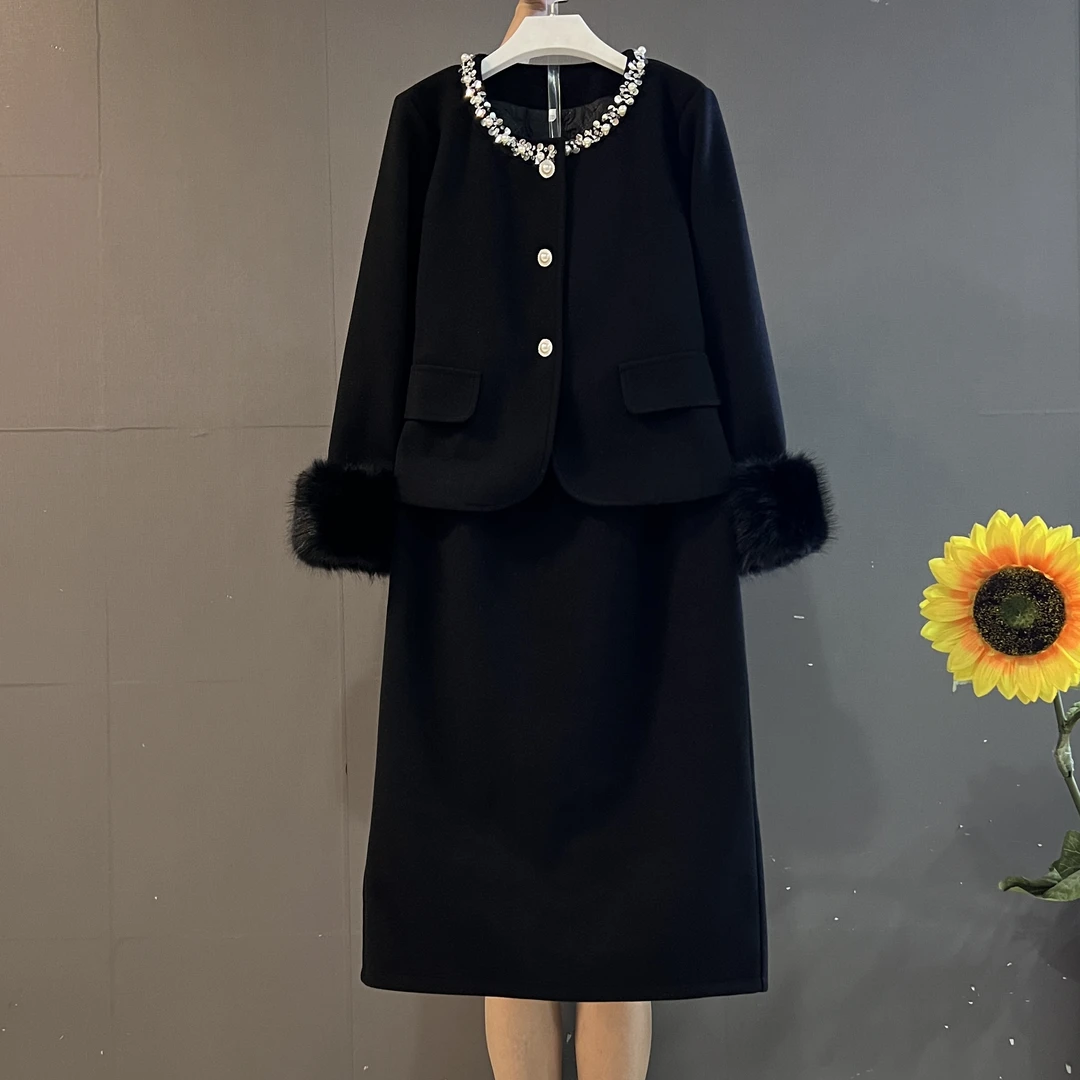 欧货新款轻奢高级感重工显瘦夹棉小香风外套搭配半身裙时尚套装