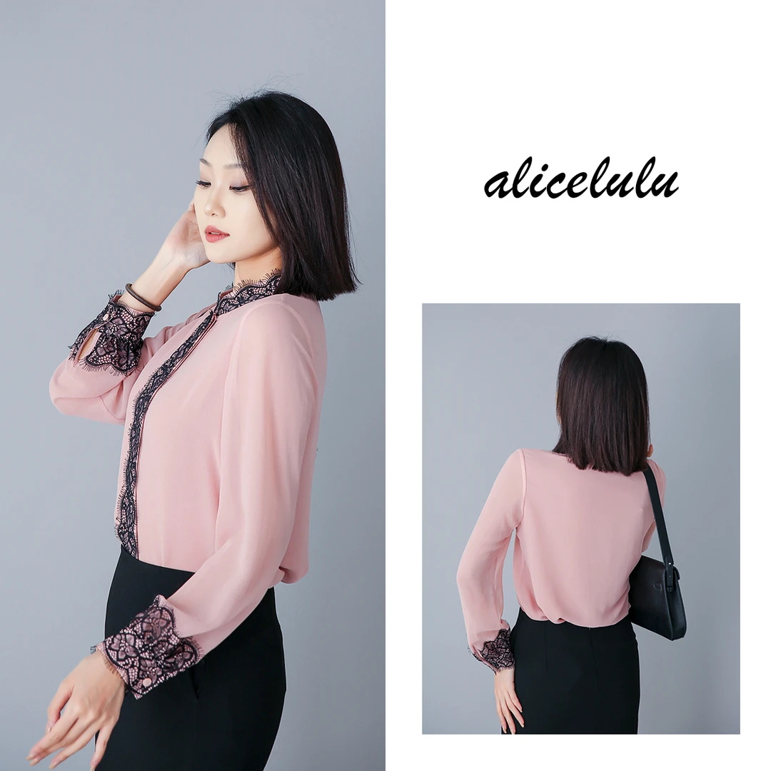 4alicelulu“甜心职场”衬衫睫毛蕾丝气质拼接S2139100E