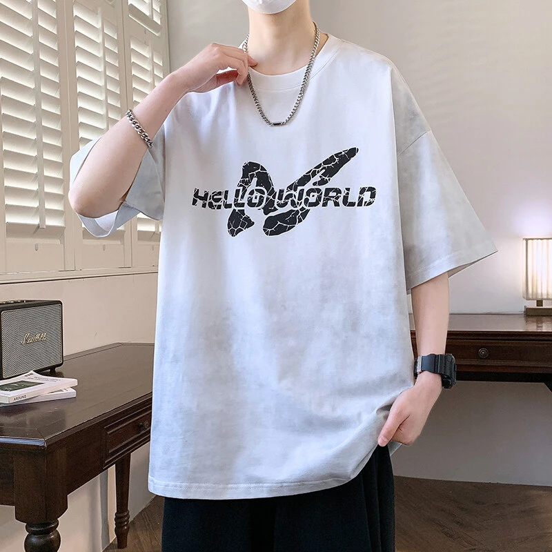 2025夏季新款痞帅潮牌重磅青少年宽松半袖体恤美式扎染短袖t恤男