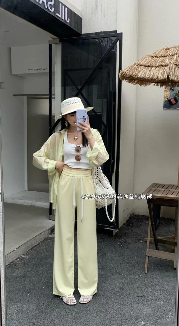 【肉总】新款冰丝松紧腰直筒休闲裤26080