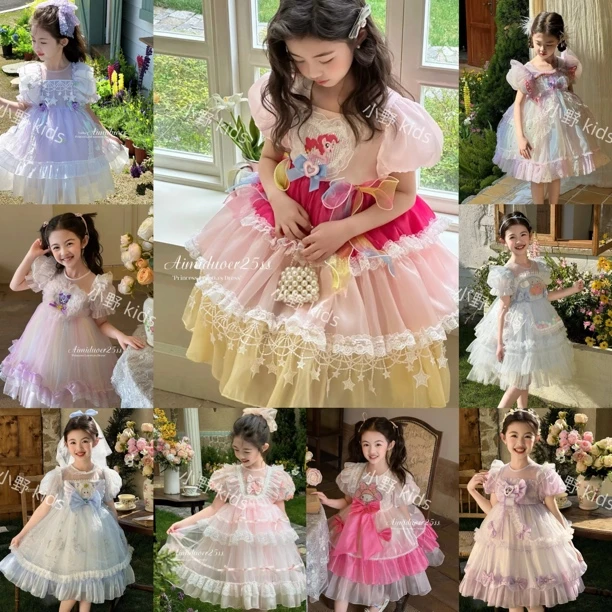 夏季短袖洛丽塔公主裙女童网纱裙蓬蓬裙长裙小爱莎公主连衣裙