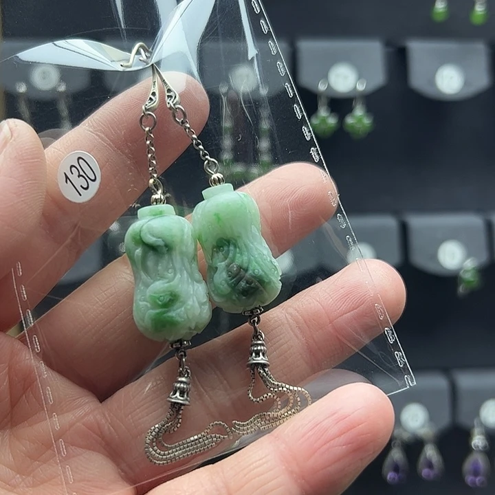 翡翠耳饰银S925镶嵌迷***雁