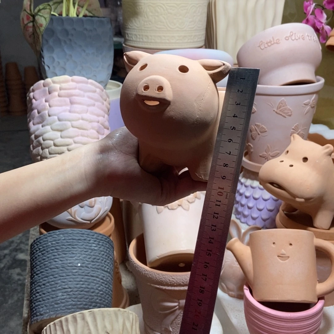 17×10手工小猪花盆 粗陶1个