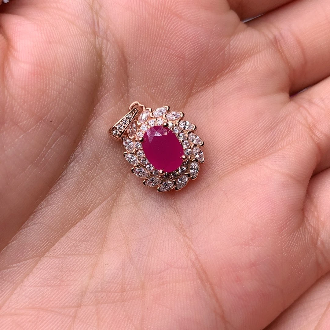 红宝石颈饰银S925镶嵌