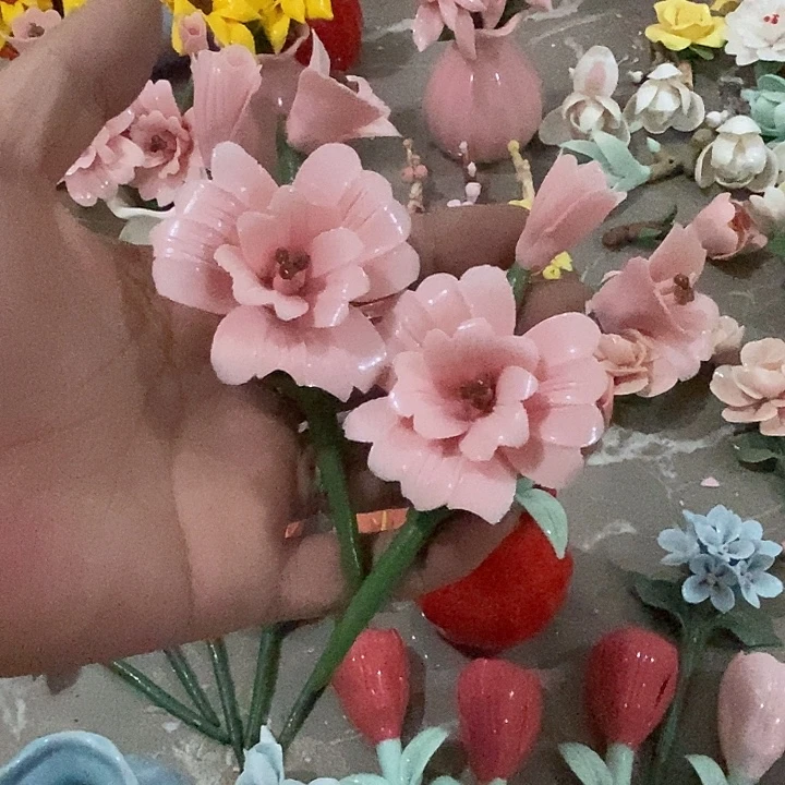 瓷片纯手工陶瓷花摆件瑕